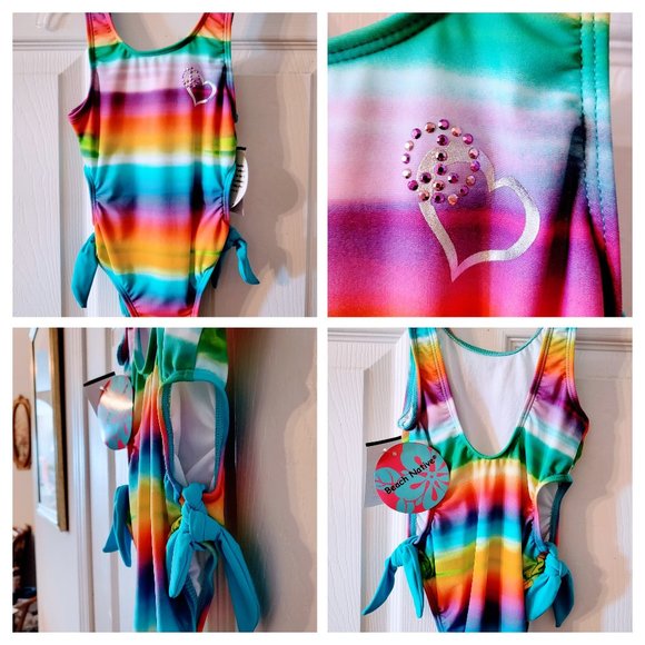 Beach Native Other - BNWT Sz 4 Gorgeous Bright-Colored Swimsuit 1-Piece w/Rhinestone Heart- SO PRETTY